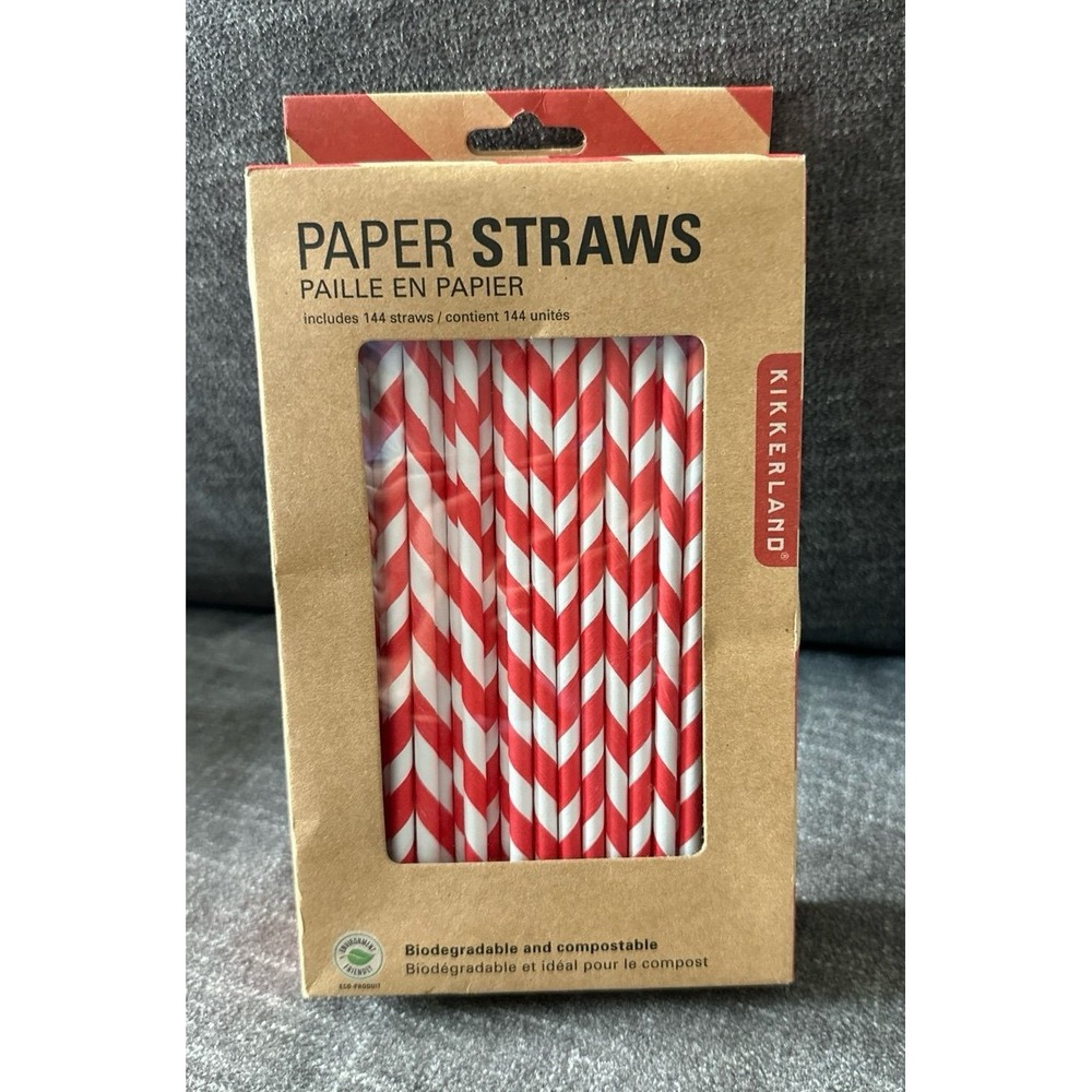 New Red 144 Kikkerland Design‎ Bamboo Paper Straws Biodegradable Retro